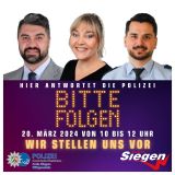 Bitte folgen - die Bürgersprechstunde der Polizei bei Radio Siegen. Nächste Sendung am 20. März von 10:00 bis 12:00 Uhr.